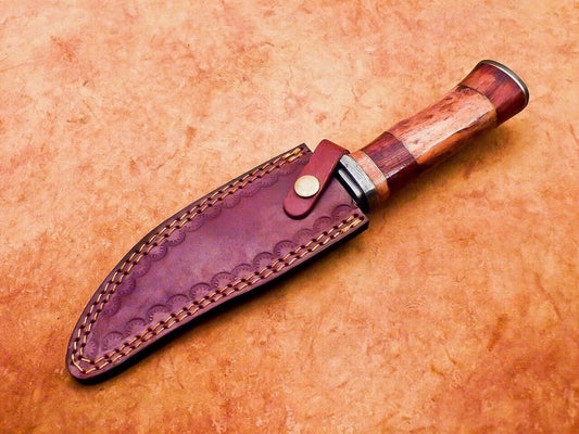 12" Damascus Steel Bowie Knife with Camel Bone Handle – Handmade by Heritage Forge