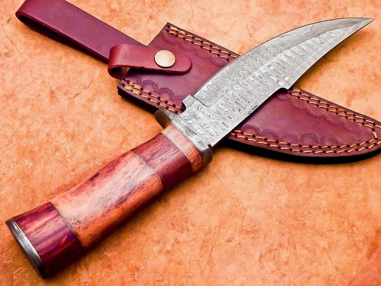 12" Damascus Steel Bowie Knife with Camel Bone Handle – Handmade by Heritage Forge