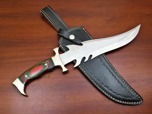 Handmade 12 Inch D2 Steel Full Tang Bowie Hunting Knife – Brass Guard