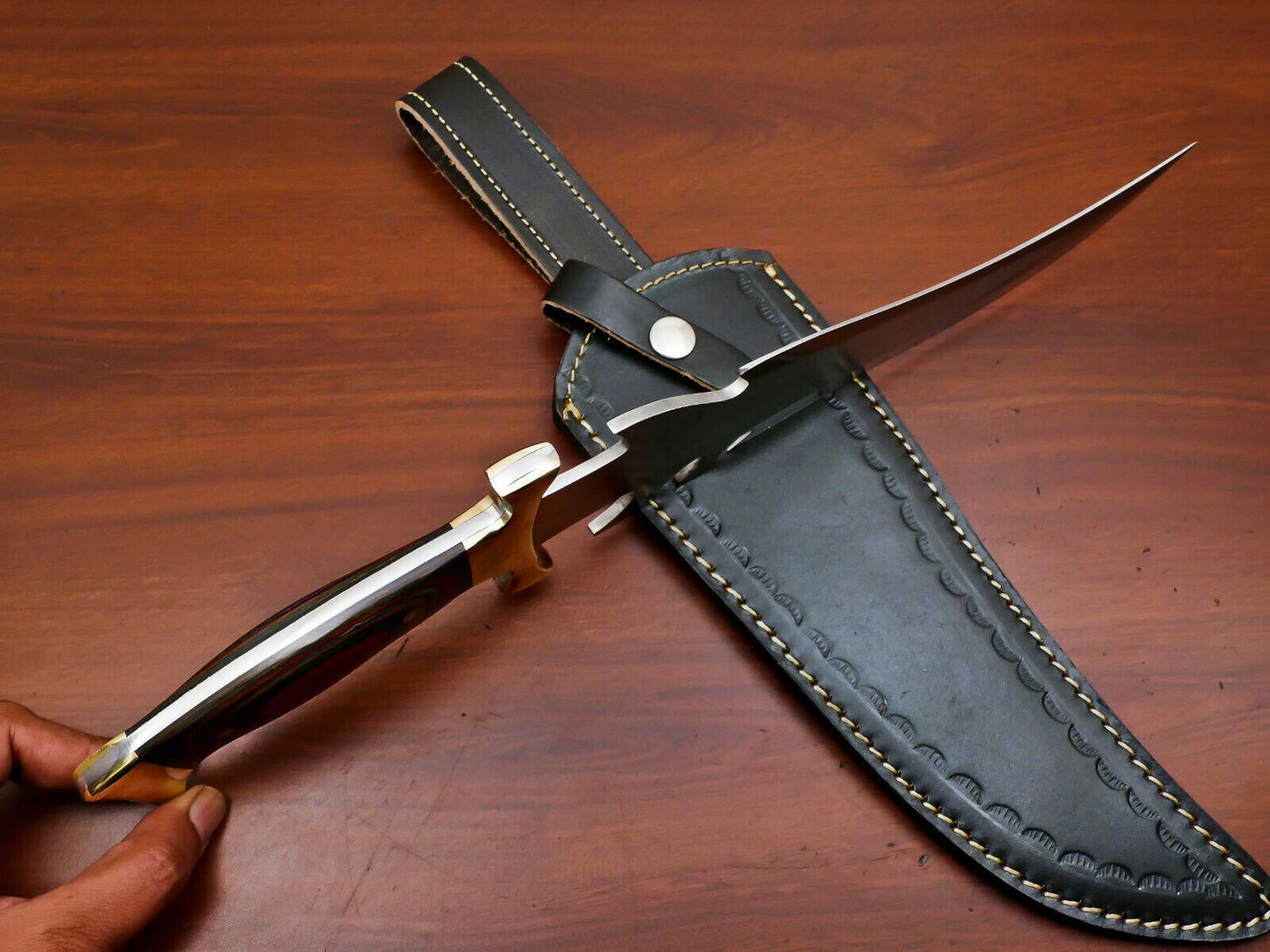 Handmade 12 Inch D2 Steel Full Tang Bowie Hunting Knife – Brass Guard