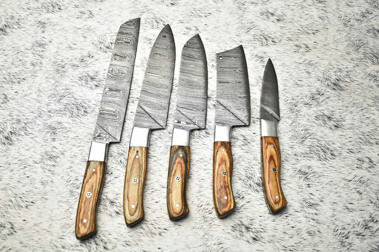 Custom 5-Piece Handmade Damascus Steel Chef Knife Set | Full Tang Kitchen Knives