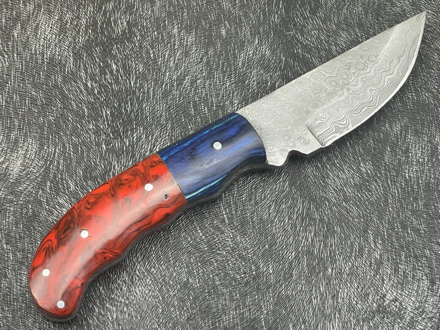 8 Inch Custom Handmade Damascus Bowie Knife with Resin and Hardwood Handle
