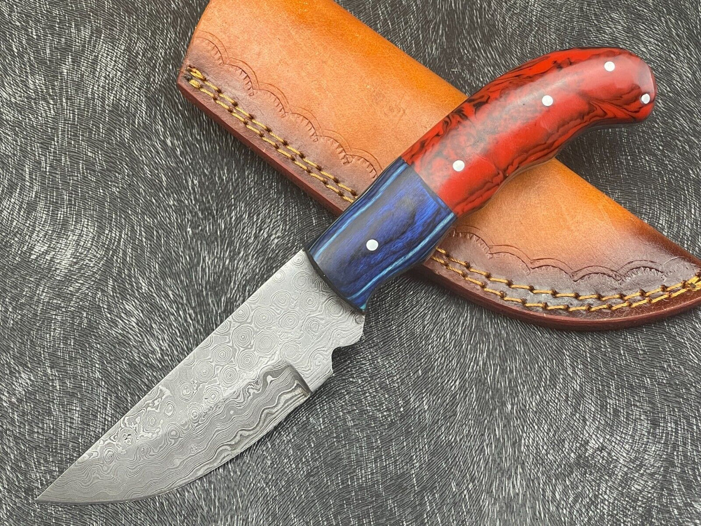 8 Inch Custom Handmade Damascus Bowie Knife with Resin and Hardwood Handle