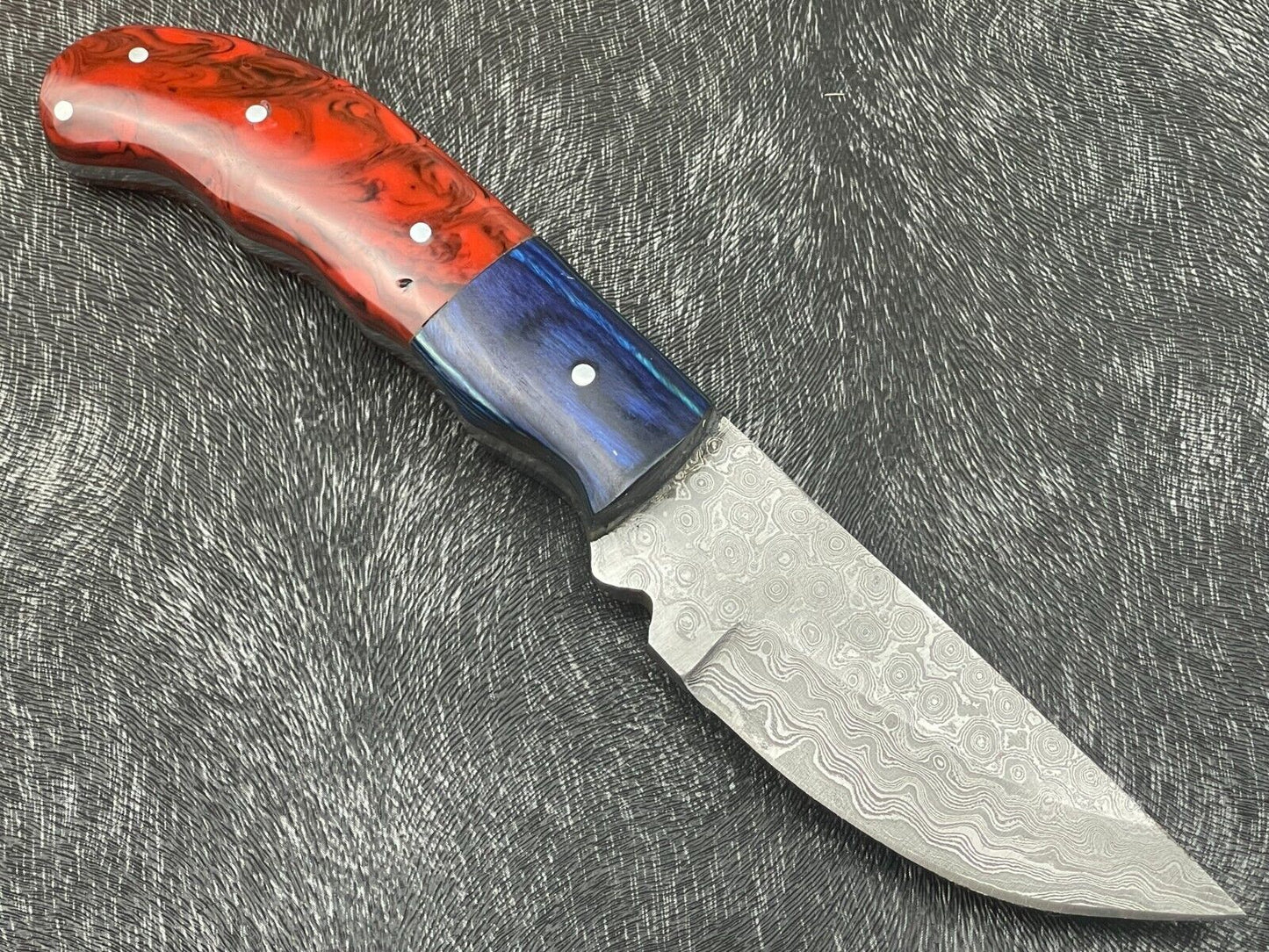 8 Inch Custom Handmade Damascus Bowie Knife with Resin and Hardwood Handle