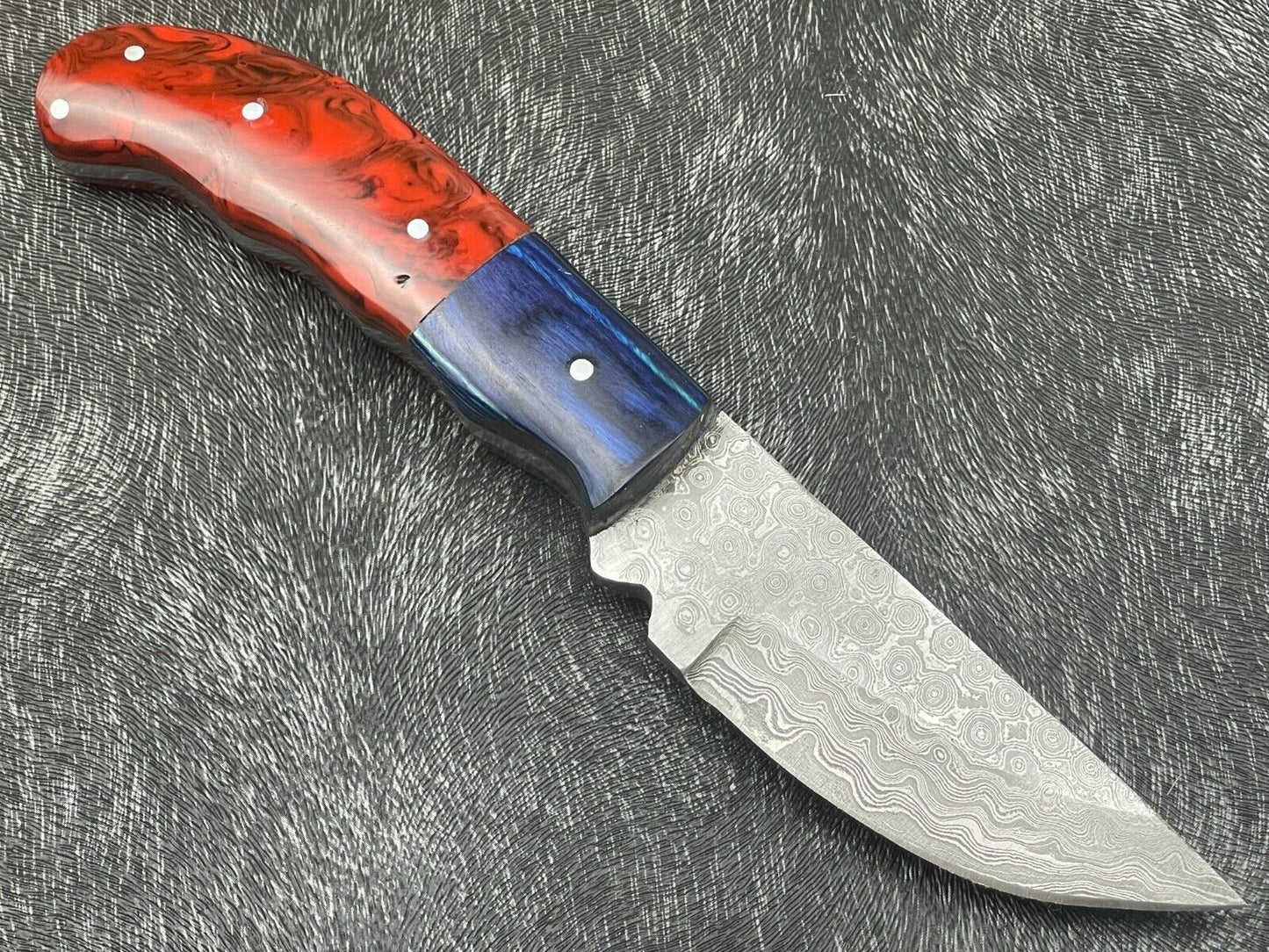 8 Inch Custom Handmade Damascus Bowie Knife with Resin and Hardwood Handle