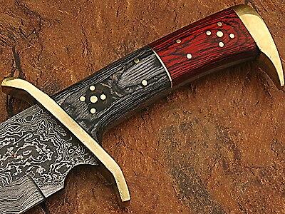17" Damascus Steel Rattler Bowie Knife with Frost Wood Handle & Leather Sheath