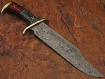 17" Damascus Steel Rattler Bowie Knife with Frost Wood Handle & Leather Sheath