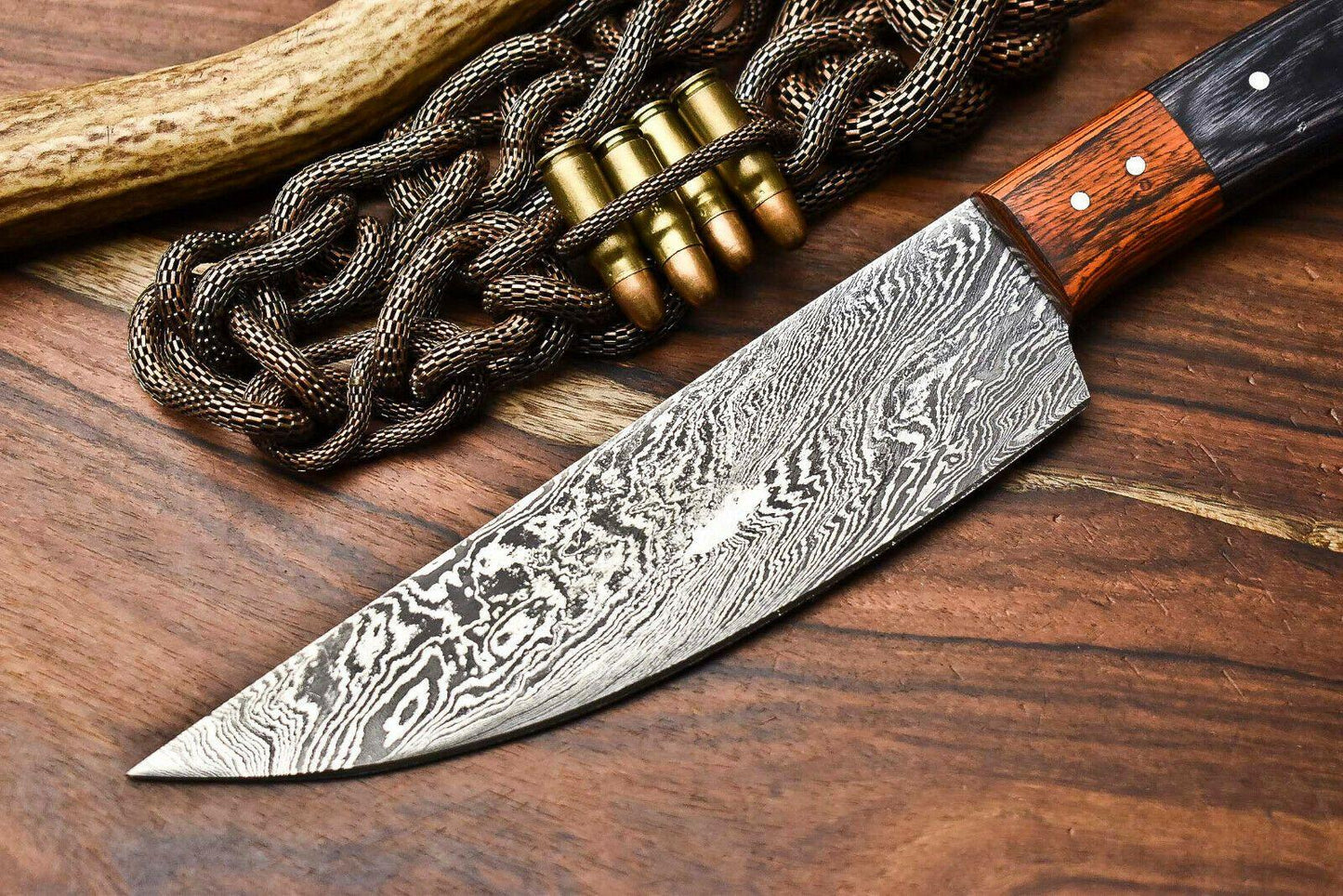 Premium Hand Forged Damascus Steel Chef Knife | Full Tang with Hard Wood Handle