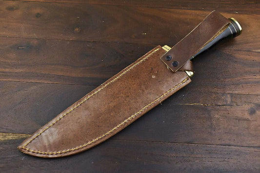 14.5" Damascus Bowie Knife – Bull Horn Handle & Brass Guard