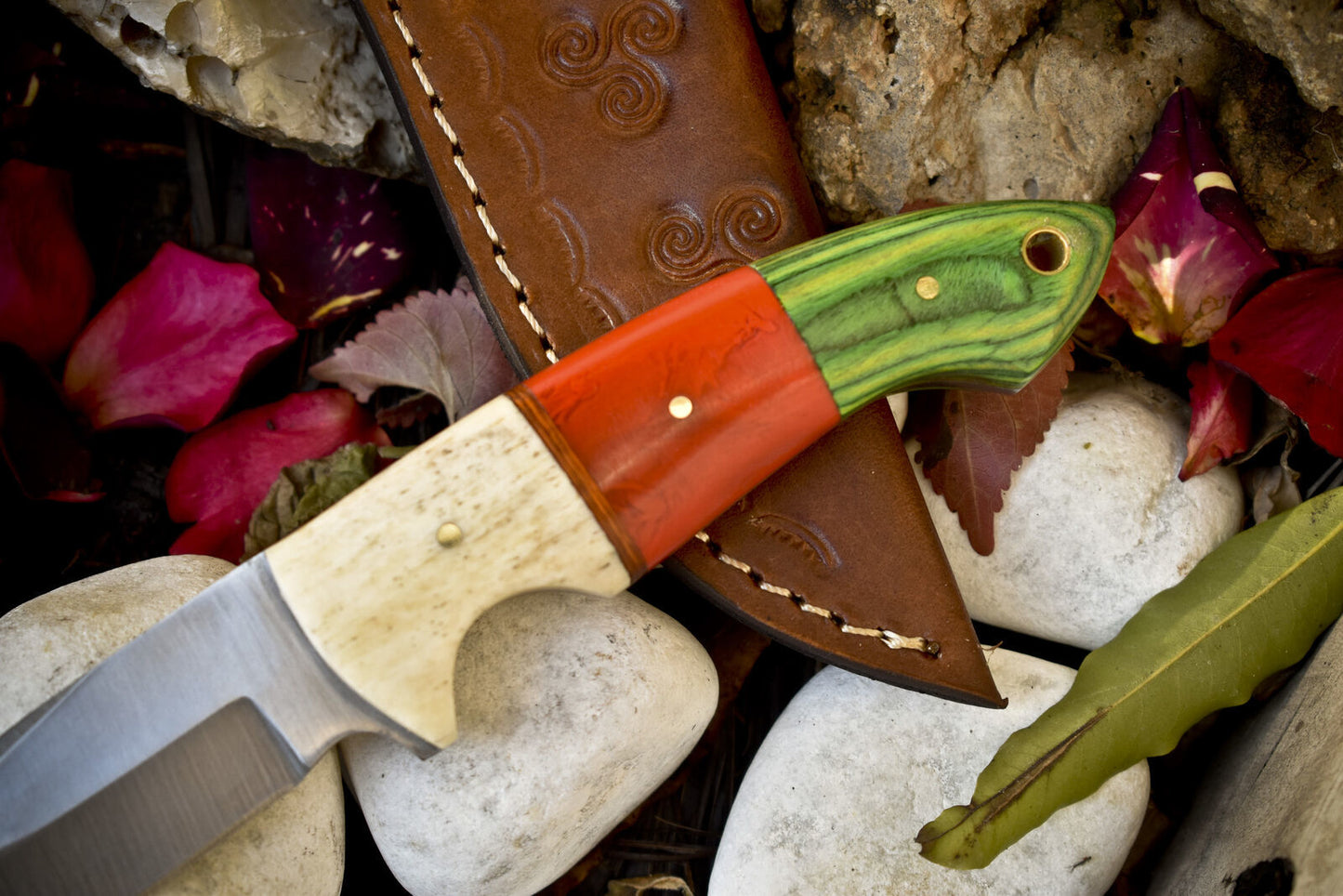 8" Handmade Skinner Knife | 440C Steel Blade & Mixed Handle | Heritage Forge Survival Knife
