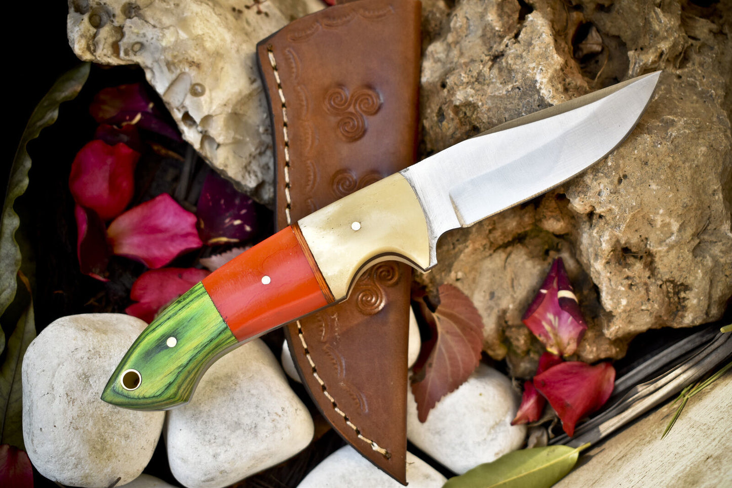 8" Handmade Skinner Knife | 440C Steel Blade & Mixed Handle | Heritage Forge Survival Knife