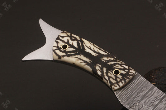 Heritage Forge 15 Inch Custom Handmade Twist Damascus Bowie Knife with Camel Bone Handle