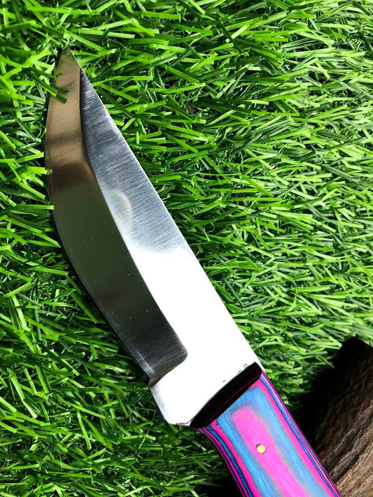 8" Forged Stainless Steel Skinner Knife – Polished Wood Handle & Leather Belt Sheath