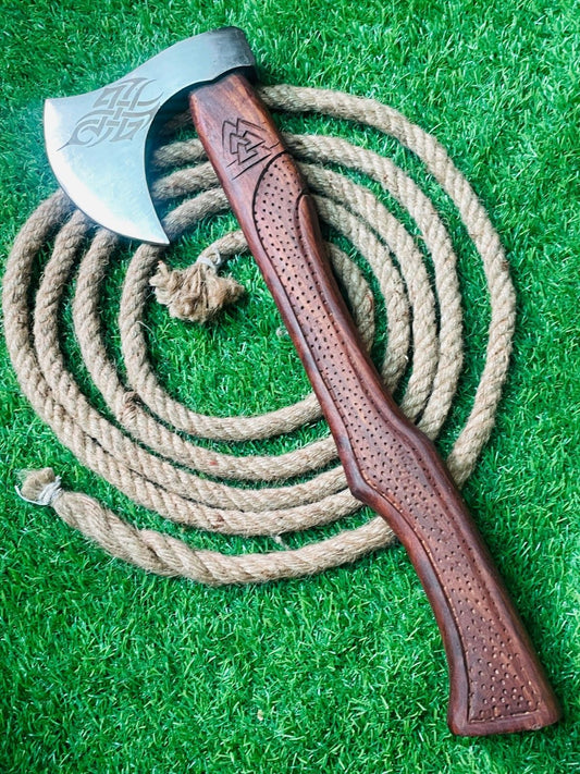 Hand Forged Carbon Steel Viking Bearded Tomahawk Axe with Wooden Handle 24 Inch