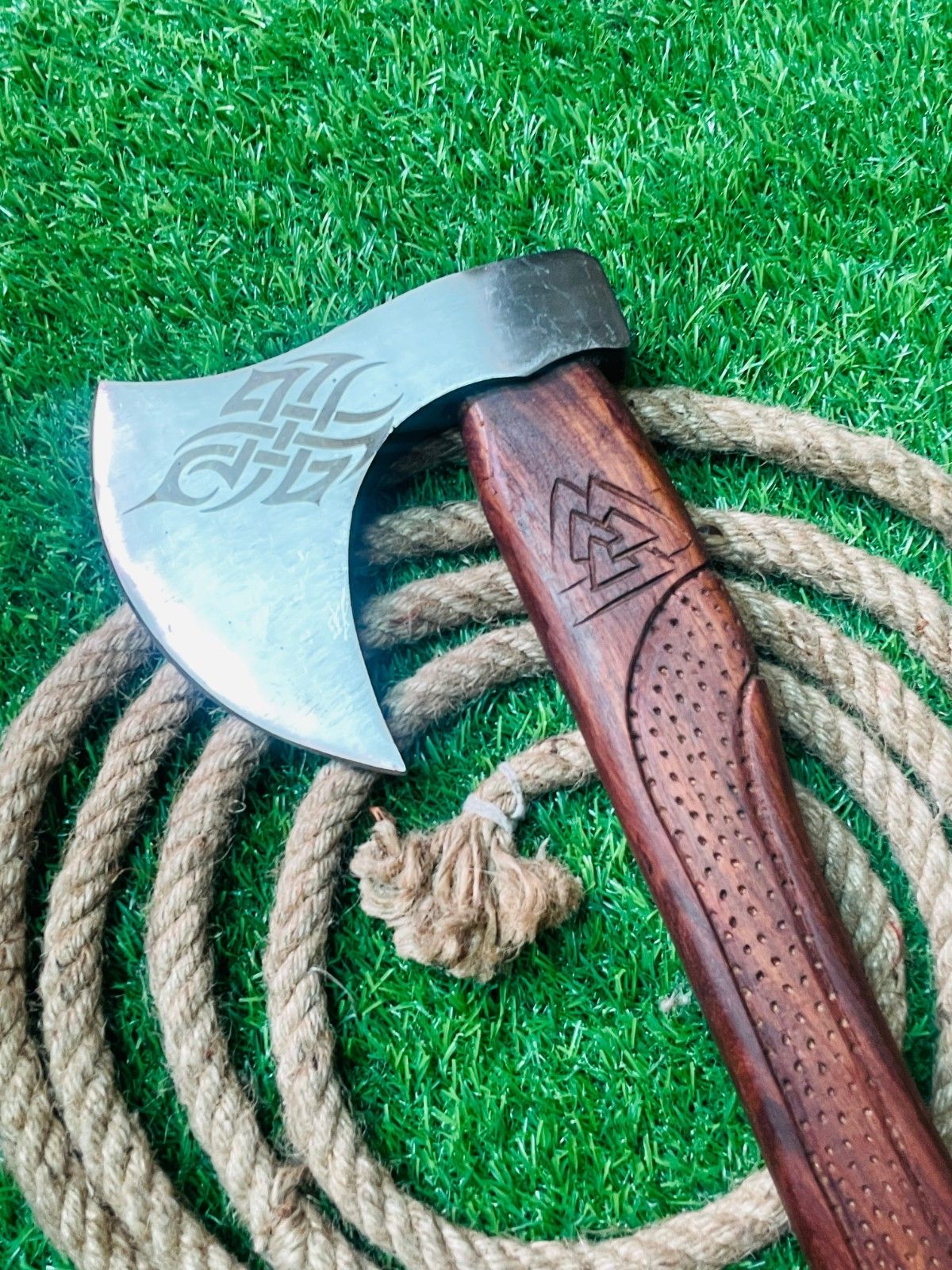 Hand Forged Carbon Steel Viking Bearded Tomahawk Axe with Wooden Handle 24 Inch