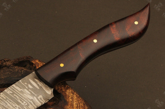 13" Damascus Fishing Knife Hand Forged Fire Damascus Fillet Knife with Leather Sheath