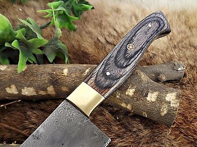 Hand Forged 14" Damascus Steel Chef Knife with 2-Tone Dollar Wood Handle & Brass Bolster