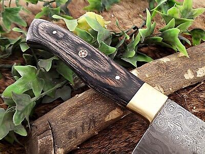 Hand Forged 14" Damascus Steel Chef Knife with 2-Tone Dollar Wood Handle & Brass Bolster