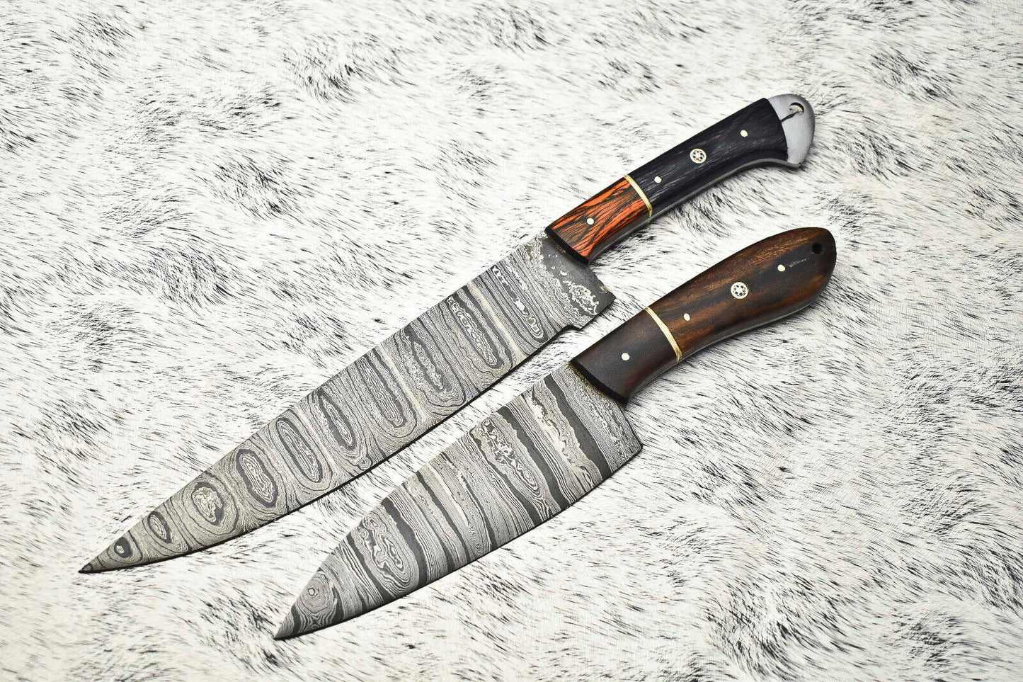 Lot of 2 Handmade Damascus Blade Full Tang Chef Set Knives – Unique Handmade Kitchen Knives