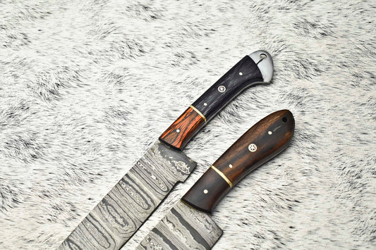 Lot of 2 Handmade Damascus Blade Full Tang Chef Set Knives – Unique Handmade Kitchen Knives