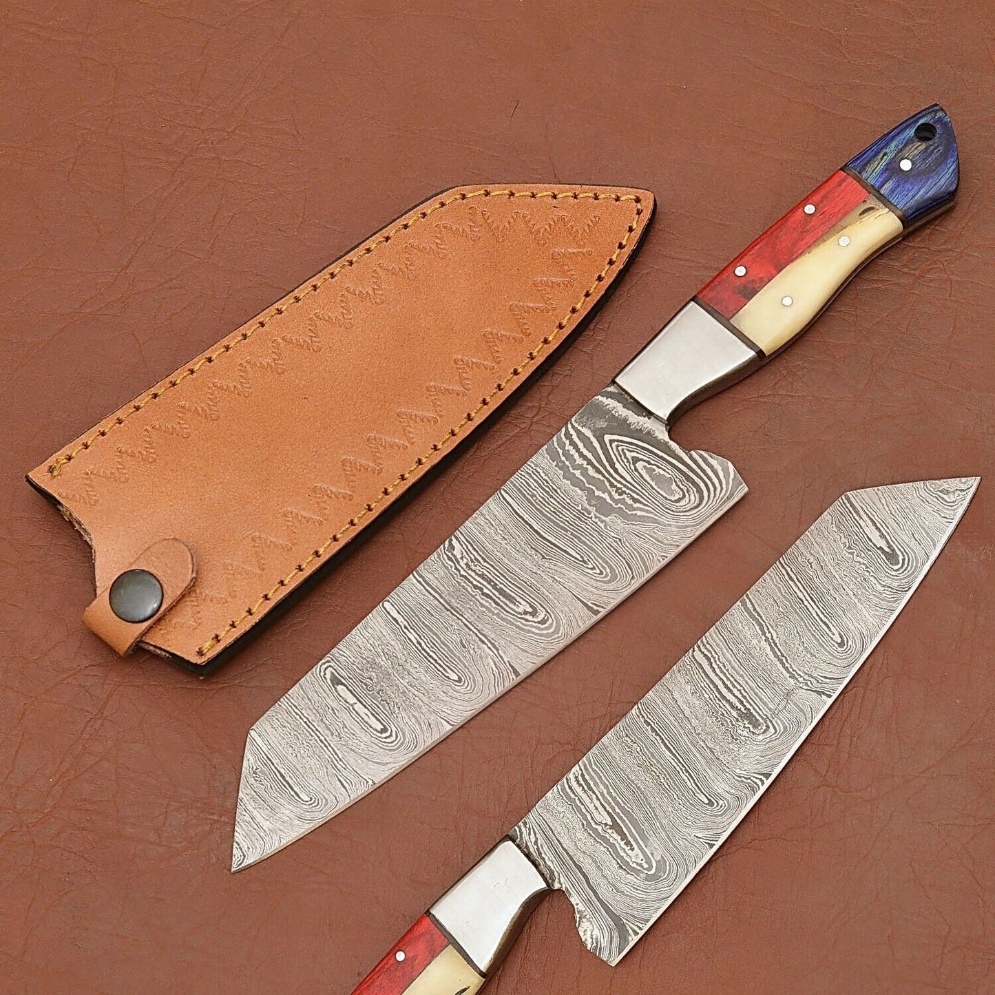 Handmade Damascus Steel Kitchen Chef Knife | Full Tang Wood Handle with Sheath