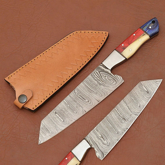 Handmade Damascus Steel Kitchen Chef Knife | Full Tang Wood Handle with Sheath