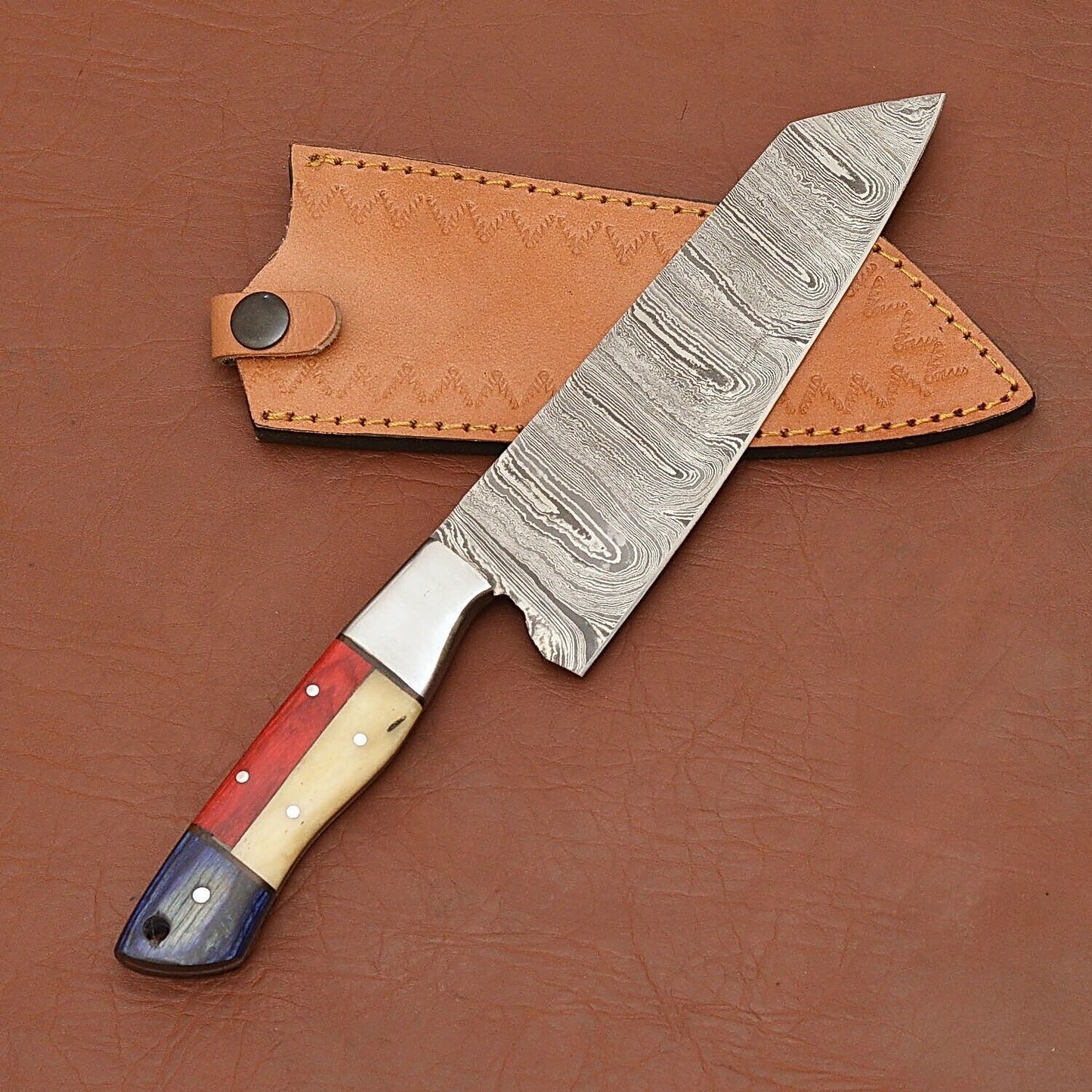 Handmade Damascus Steel Kitchen Chef Knife | Full Tang Wood Handle with Sheath