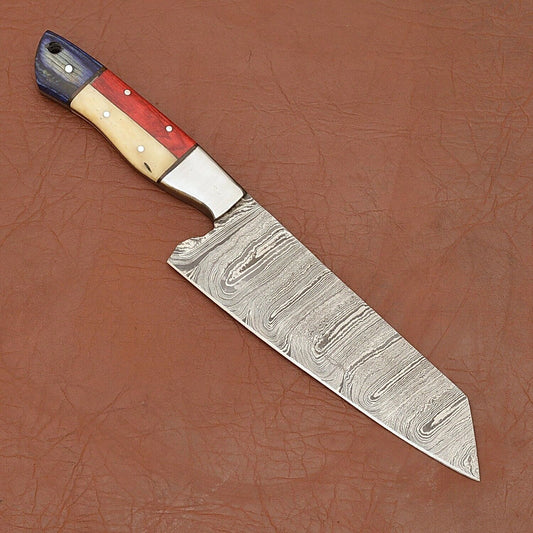 Handmade Damascus Steel Kitchen Chef Knife | Full Tang Wood Handle with Sheath
