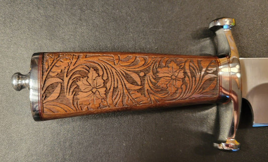 Custom D2 Steel 16-Inch Sasquatch Bowie Knife – Engraved Wood Handle