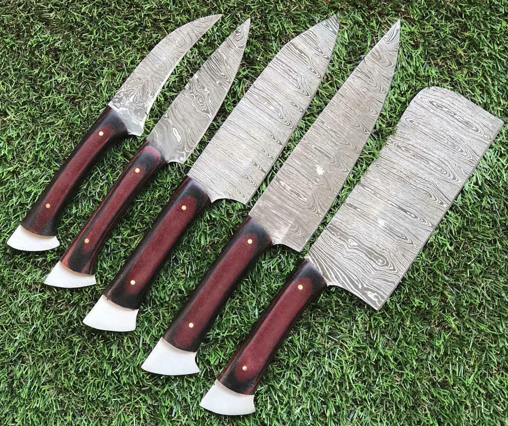 Handmade Damascus Chef Knife Set – Full Tang Kitchen Knives | Cutco Style, Japanese Steel