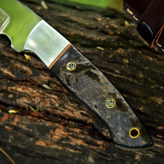 9" Handmade 52100 Steel Tanto Skinner Knife with Sheep Horn Handle & Leather Sheath
