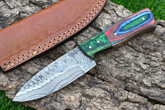 8.25" Custom Handmade Damascus Steel Skinner Knife | Wood Handle | Heritage Forge Hunting & Survival Knife