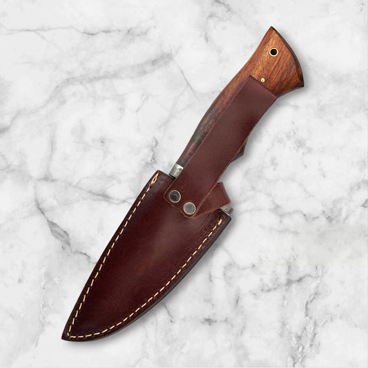 Custom Handmade Damascus Steel Bowie Hunting Knife – 512-Layer Forged Blade with Leather Sheath | Heritage Forge