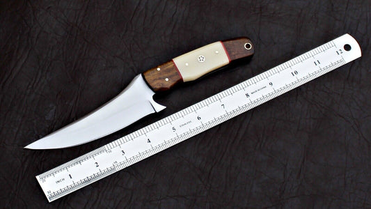 Custom Handmade D2 Tool Steel Hunting Skinner Knife with Leather Sheath – Full Tang EDC
