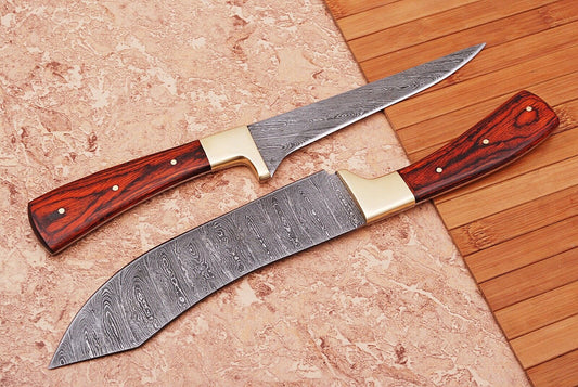 Christmas Sale – Handmade Damascus Chef Knife Set | Full Tang with Leather Case