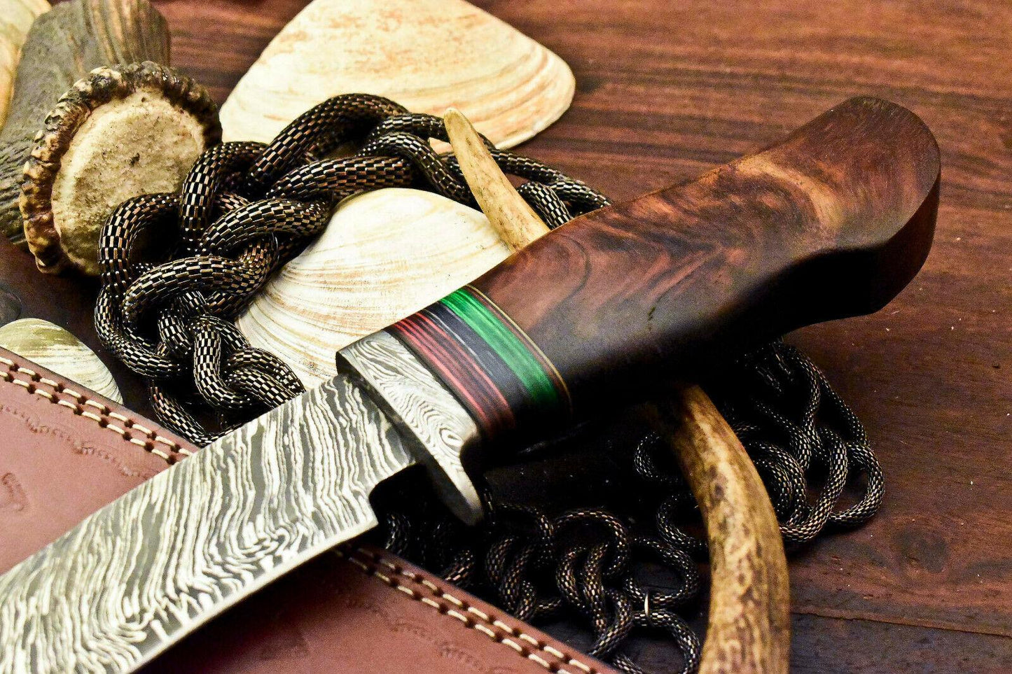 14" Handmade Damascus Bowie Knife | Walnut Wood Handle