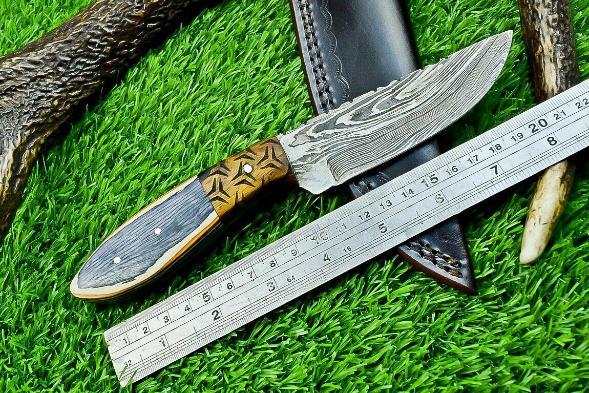 8" Full Tang Damascus Bowie Knife – Hardwood Handle
