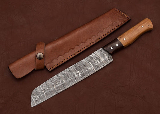 Custom Handmade Damascus Steel Chef Fillet Knife With Ash Wood Handle