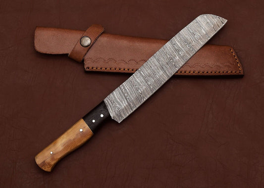 Custom Handmade Damascus Steel Chef Fillet Knife With Ash Wood Handle