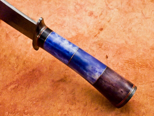 12" Handmade Damascus Bowie Knife – Camel Bone Handle & 7" Blade