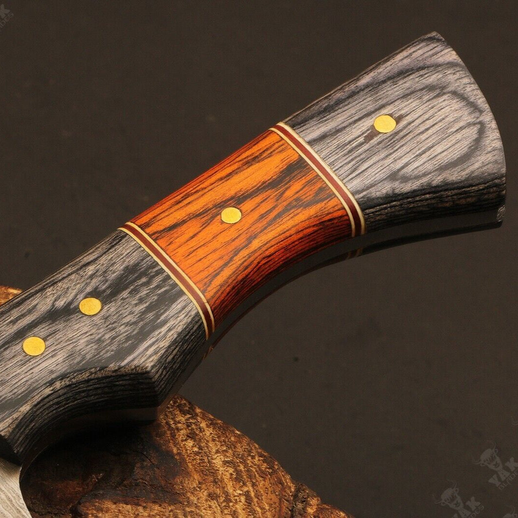 Heritage Forge Fire Damascus Steel Tanto Knife with Camel Bone and Wood Handle