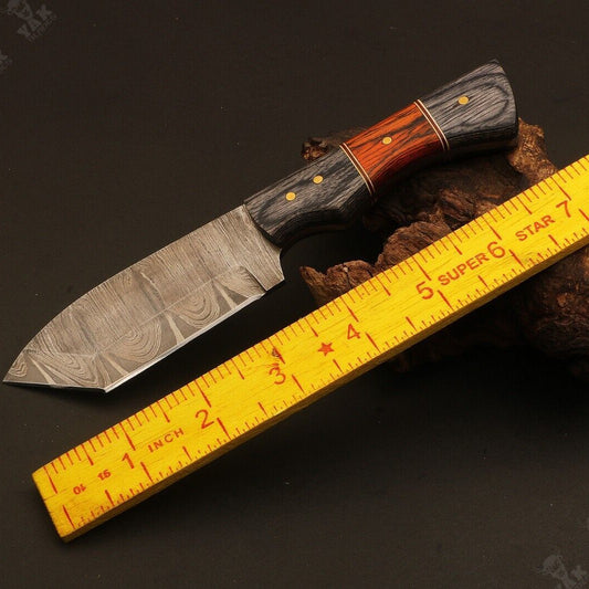 Heritage Forge Fire Damascus Steel Tanto Knife with Camel Bone and Wood Handle