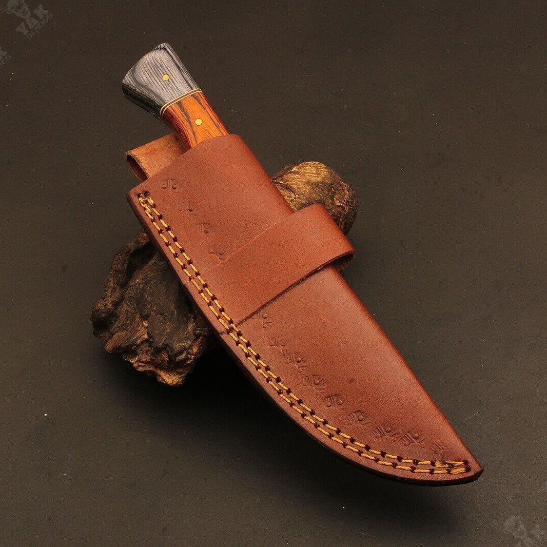 Heritage Forge Fire Damascus Steel Tanto Knife with Camel Bone and Wood Handle