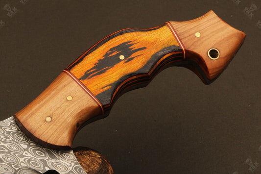 14" Handmade Raindrop Damascus Steel Kukri Hunting Knife – Natural Wood & Brass Handle