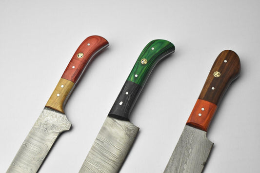 Lot of 3 Custom Handmade Damascus Steel Chef Knives – Full Tang Kitchen Knife Set