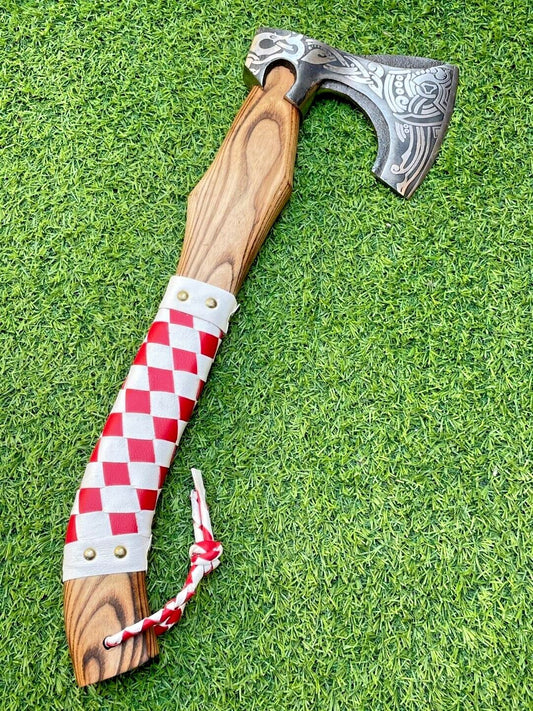 23 Inch Hand Forged Viking Axe High Carbon Steel Blade with Ash Wood Handle