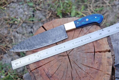 12" Hand Forged Damascus Steel Chef Knife with Wood & Brass Bolster Handle