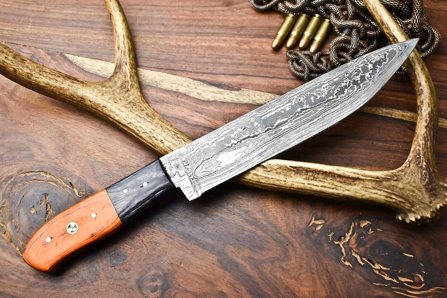 Premium Handcrafted Damascus Steel Chef Knife | Full Tang with Hard Wood Handle
