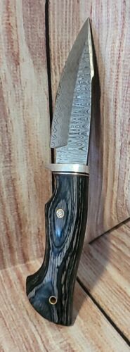 Heritage Forge Custom Handmade Damascus Steel Bowie Hunting Knife Natural Wood Handle with Sheath