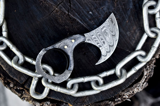 Mini Ladder Damascus Skinner Knife with Hard Wood Handle for Hiking and EDC